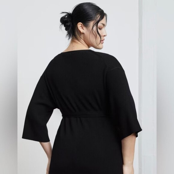 NEW Everlane The Ribbed Wrap Midi Dress Black Size XXS NWT - Picture 5 of 7